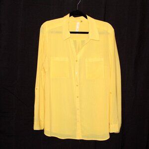 NY Collection, Blouse, XL, Yellow, Weaved Pattern, Button Front with Collar